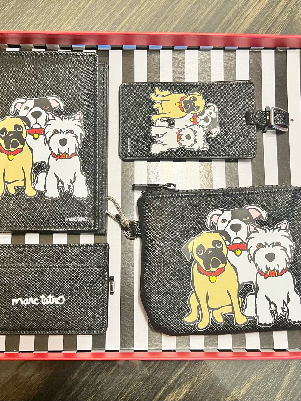Marc Tetro Black Pouch, Wallet, Card Holder & Tag with Playful Dog Print